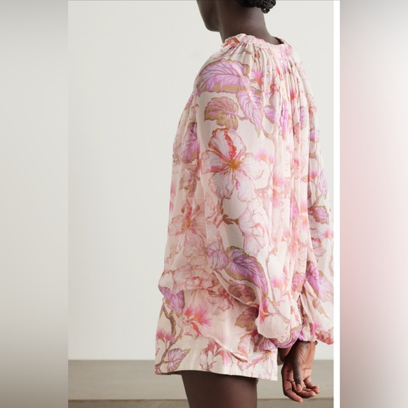 Zimmermann Coral Hibiscus Semi-sheer Floral Blouse Size 1 - Picture 8 of 15